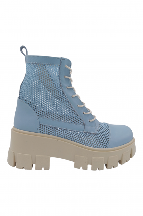 Ghete damă, piele naturală box, plasă, talpă ușoară, crampoane mari, aquamarin [2]