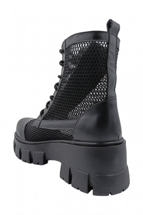 Ghete damă, piele naturală box, plasă, talpă ușoară, crampoane mari, negru [2]