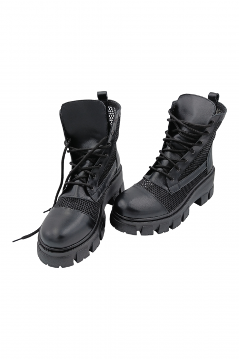 Ghete damă, piele naturală box, plasă, talpă ușoară, crampoane mari, negru [3]