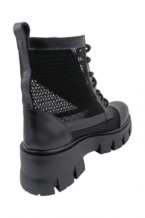 Ghete damă, piele naturală box, plasă, talpă ușoară, crampoane mari, negru [5]