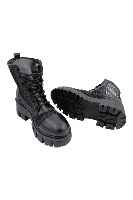 Ghete damă, piele naturală box, plasă, talpă ușoară, crampoane mari, negru [4]