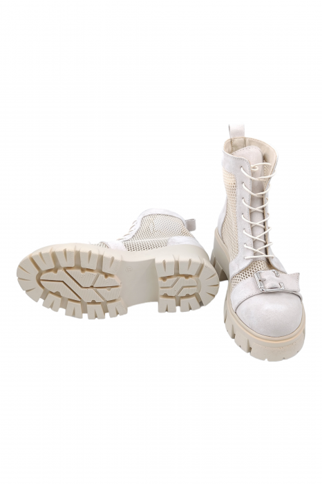Ghete damă, piele naturală velur, plasă, talpă cu striati, ornament cataramă, bej, Sandali [6]