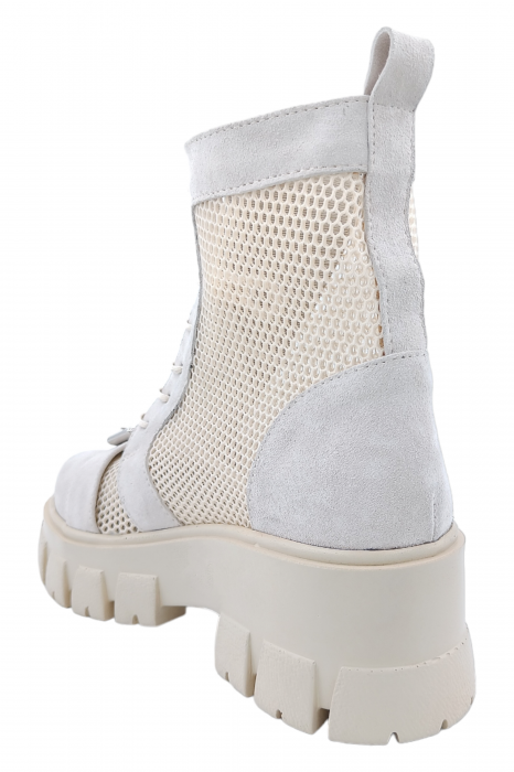 Ghete damă, piele naturală velur, plasă, talpă cu striati, ornament cataramă, bej, Sandali [3]
