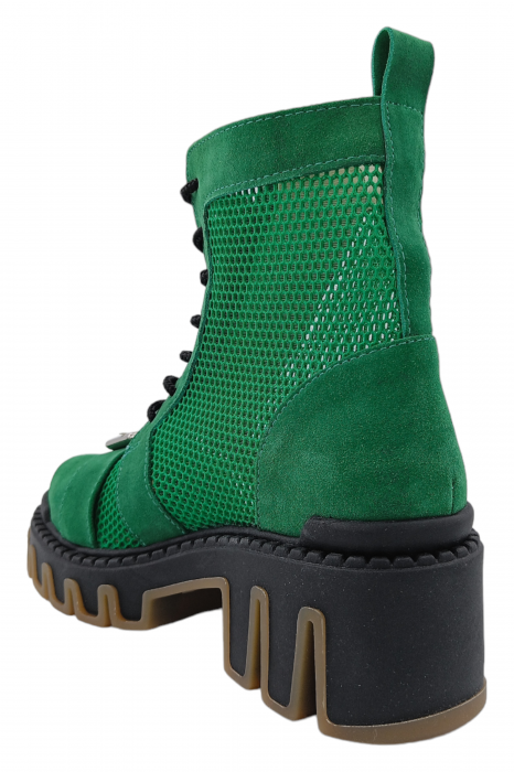 Ghete damă, piele naturală velur, plasă, talpă cu striați, ornament cataramă, verde, Sandali [3]