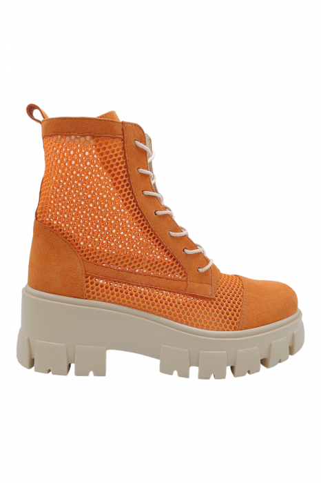 Ghete damă, piele naturală velur, plasă, talpă ușoară, crampoane mari, oranj [2]