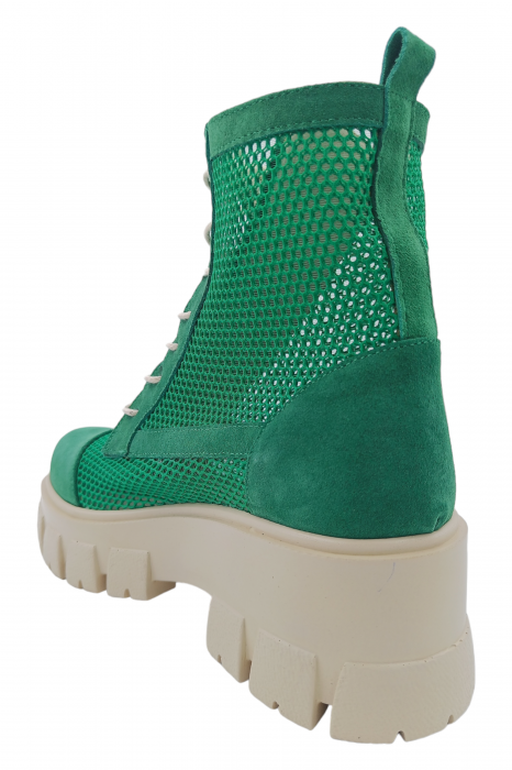 Ghete damă, piele naturală velur, plasă, talpă ușoară, crampoane mari, verde [3]