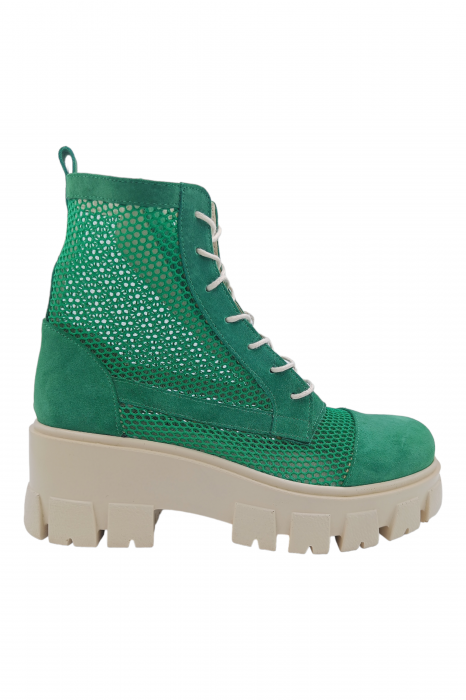 Ghete damă, piele naturală velur, plasă, talpă ușoară, crampoane mari, verde [2]