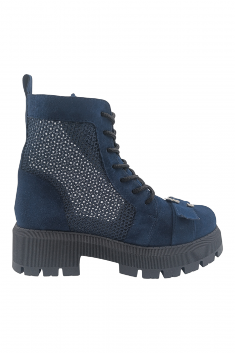 Ghete damă, piele naturală velur, plasă, talpă cu striați, ornament cataramă, bleumarin, Sandali [2]