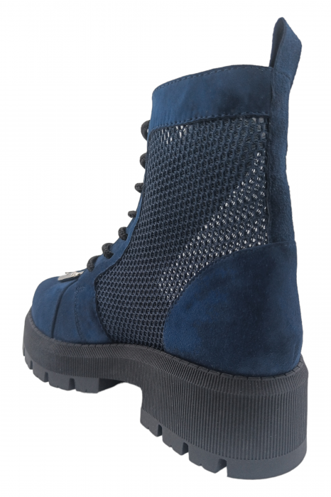 Ghete damă, piele naturală velur, plasă, talpă cu striați, ornament cataramă, bleumarin, Sandali [3]
