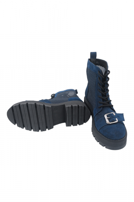 Ghete damă, piele naturală velur, plasă, talpă cu striați, ornament cataramă, bleumarin, Sandali [5]
