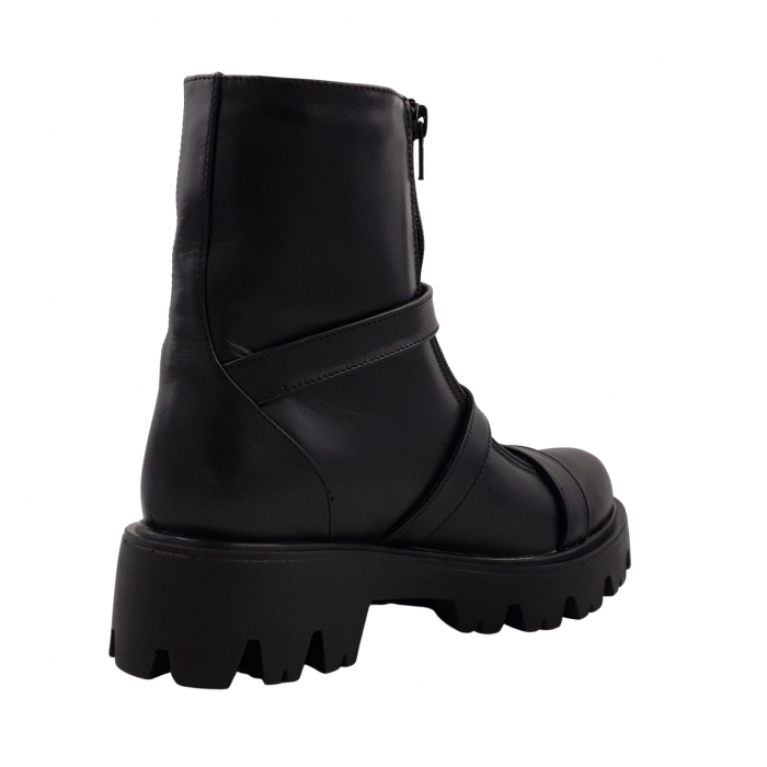 Ghete damă, piele naturală, barete cu catarame, talpă ușoară, crampoane mari, negru, Sandali [2]