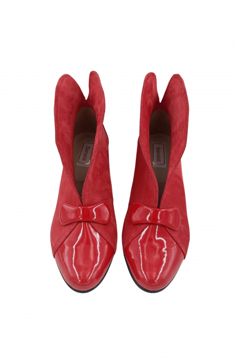 Botine damă eleganți , piele naturală întoarsă, piele lăcuită, toc cui, roșu. [4]