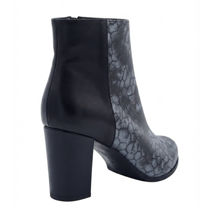Botine damă din piele – Dark Mosaic & piele box neagră, toc bloc 6 cm, vârf rotunjit [3]