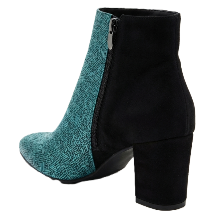 Botine damă din piele – Emerald Metallic & piele întoarsă neagră, toc bloc 6 cm, vârf rotunjit [3]