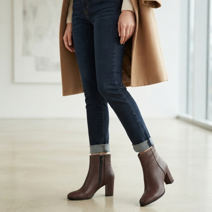 Botine damă piele naturală maro cognac [5]
