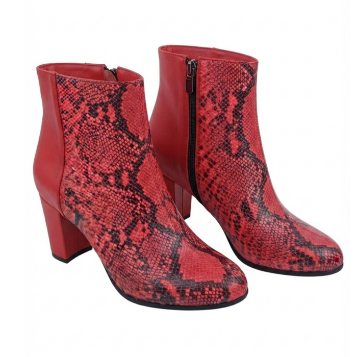 botine dama piele naturala ruby snake piele box rosu varf migdalat toc gros 6 cm [4]