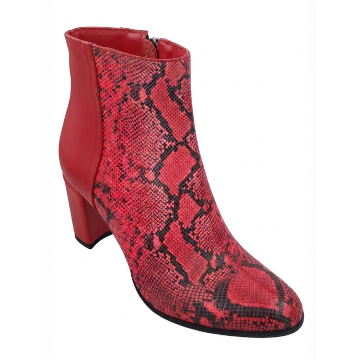 botine dama piele naturala ruby snake piele box rosu varf migdalat toc gros 6 cm [2]