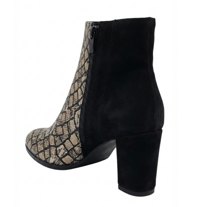 Botine damă din piele – Python Golden & piele întoarsă neagră, toc bloc 6 cm, vârf rotunjit [3]