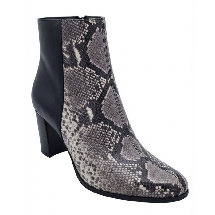 Botine damă din piele – Shadow Snake & piele box neagră, toc bloc 6 cm, vârf rotunjit [2]