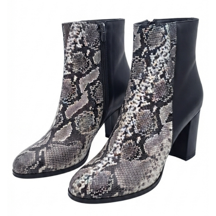 Botine damă din piele – Shadow Snake & piele box neagră, toc bloc 6 cm, vârf rotunjit [4]