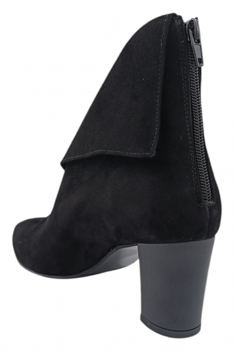 Botine damă elegante, piele întoarsă, vârf ascuțit, cu fermoar in spate, negru [3]