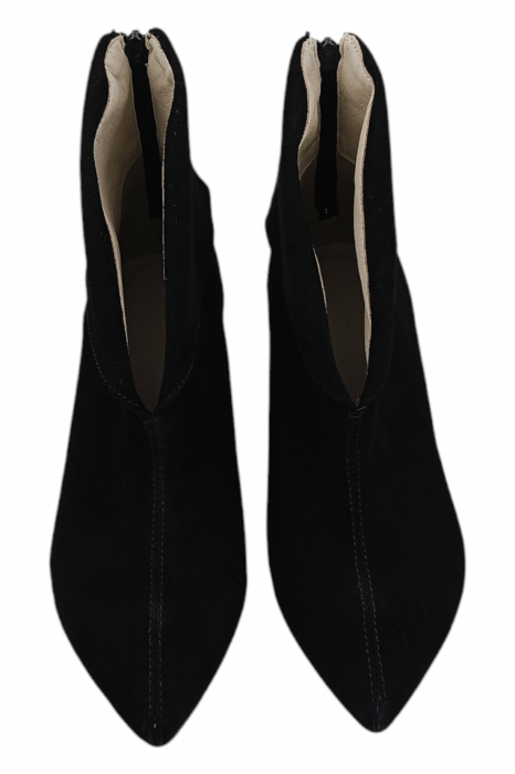 Botine damă elegante, piele întoarsă, vârf ascuțit, cu fermoar in spate, negru [4]