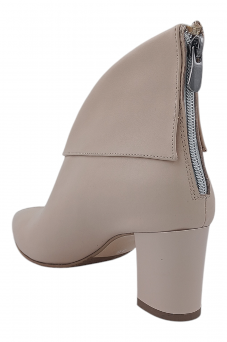 Botine damă elegante, piele naturala box, vârf ascuțit, cu fermoar in spate, bej [3]