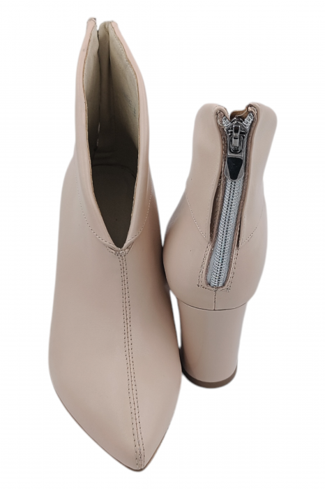 Botine damă elegante, piele naturala box, vârf ascuțit, cu fermoar in spate, bej [6]