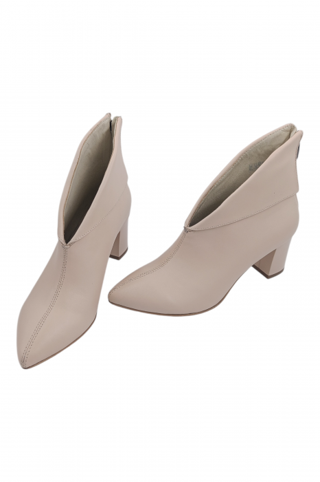Botine damă elegante, piele naturala box, vârf ascuțit, cu fermoar in spate, bej [5]
