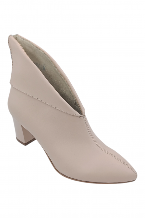 Botine damă elegante, piele naturala box, vârf ascuțit, cu fermoar in spate, bej [2]