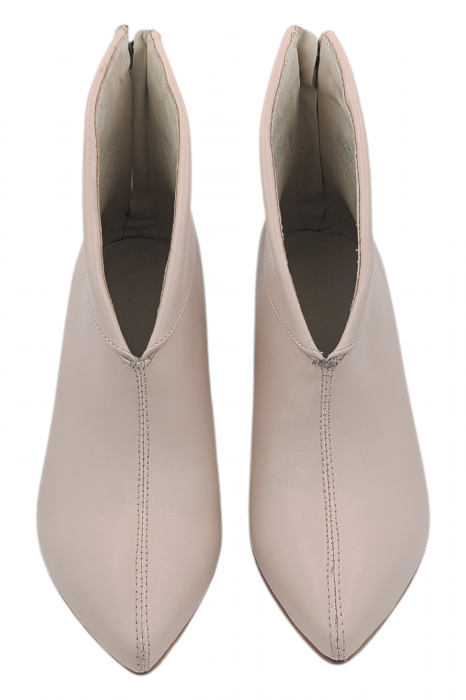 Botine damă elegante, piele naturala box, vârf ascuțit, cu fermoar in spate, bej [4]