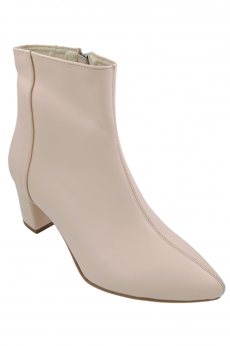 Botine damă eleganți, piele naturală, vârf ascuțit, toc gros îmbrăcat, bej. [2]