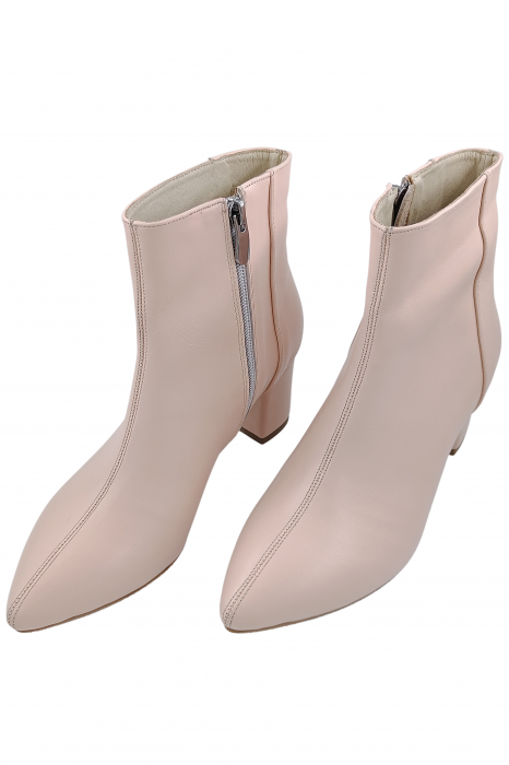 Botine damă eleganți, piele naturală, vârf ascuțit, toc gros îmbrăcat, bej. [4]