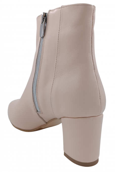 Botine damă eleganți, piele naturală, vârf ascuțit, toc gros îmbrăcat, bej. [3]