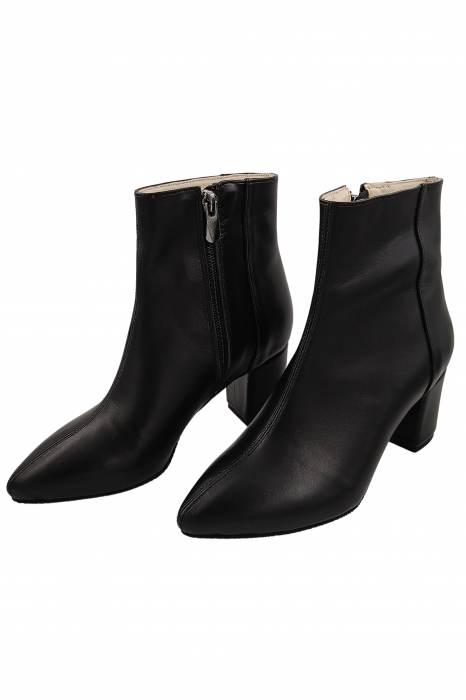 Botine damă eleganți, piele naturală, vârf ascuțit, toc gros îmbrăcat, negru. [4]