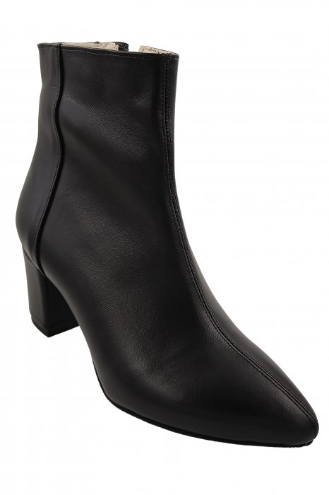 Botine damă eleganți, piele naturală, vârf ascuțit, toc gros îmbrăcat, negru. [2]