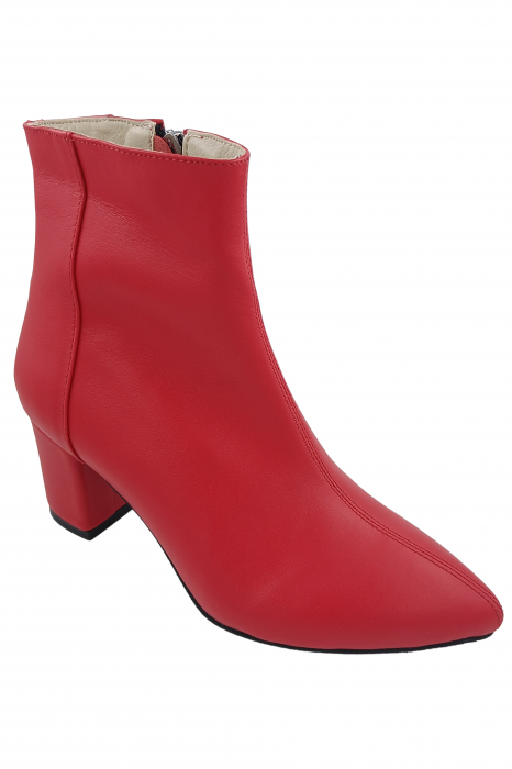 Botine damă eleganți, piele naturală, vârf ascuțit, toc gros îmbrăcat, roșu. [2]
