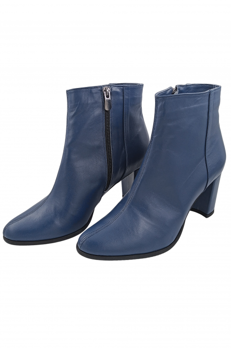Botine damă eleganți, piele naturală, vârf migdalat, toc gros, albastru. [4]