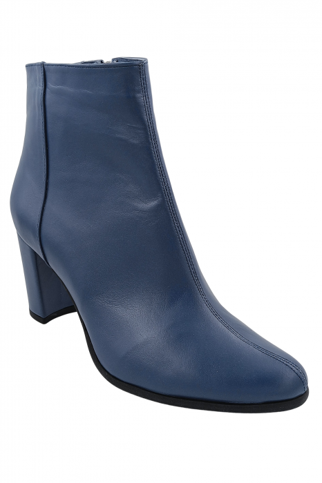 Botine damă eleganți, piele naturală, vârf migdalat, toc gros, albastru. [2]