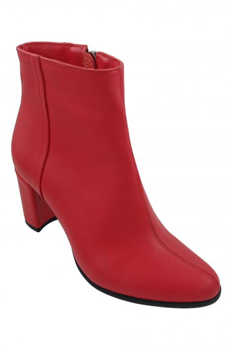 Botine damă eleganți, piele naturală, vârf migdalat, toc gros îmbrăcat, roșu. [2]