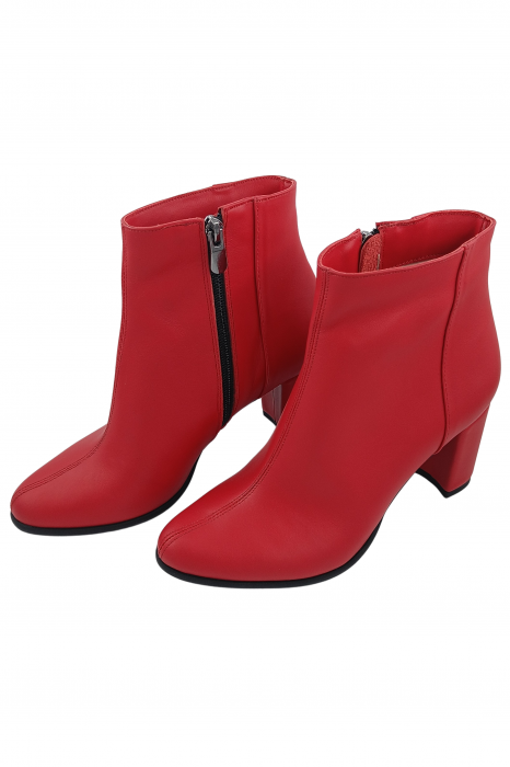 Botine damă eleganți, piele naturală, vârf migdalat, toc gros îmbrăcat, roșu. [4]