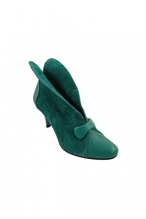Botine damă eleganți, piele naturală întoarsă, piele box, toc cui, verde. [2]
