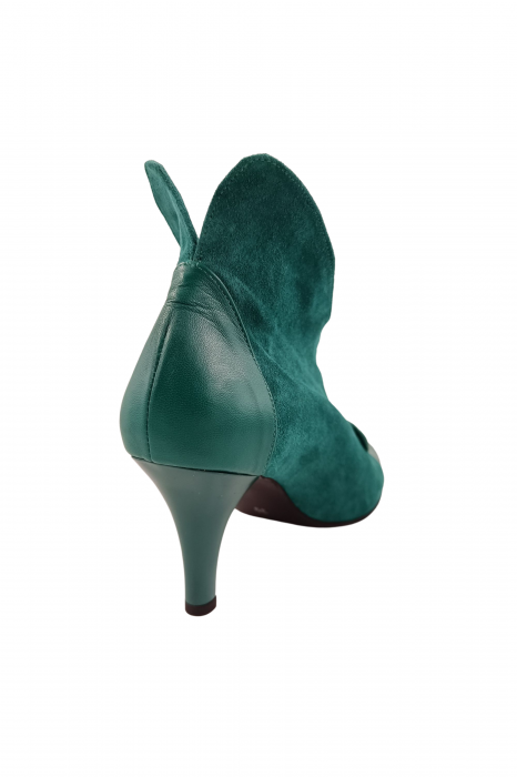 Botine damă eleganți, piele naturală întoarsă, piele box, toc cui, verde. [3]