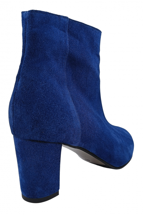 Botine damă eleganți, piele naturală, vârf ascuțit, toc gros îmbrăcat, albastru. [3]
