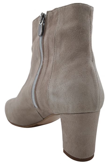 Botine damă eleganți, piele naturală întoarsă, vârf ascuțit, toc gros îmbrăcat, bej. [3]