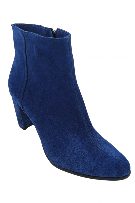 Botine damă eleganți, piele naturală, vârf migdalat, toc gros îmbrăcat, albastru. [2]