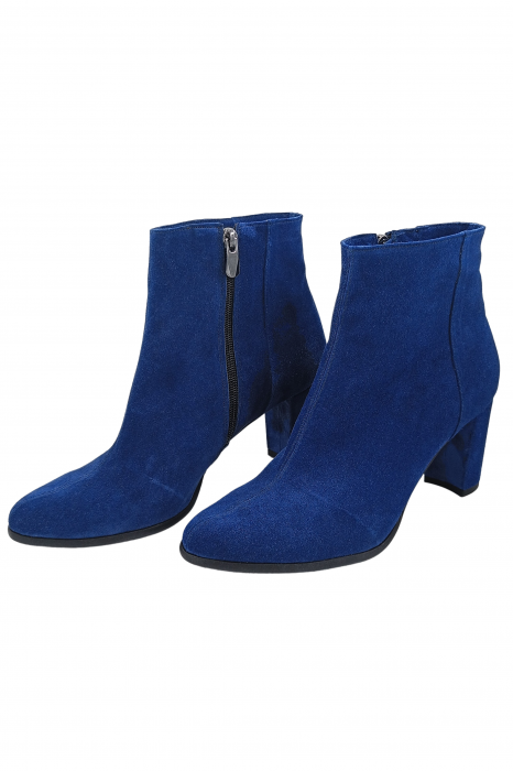 Botine damă eleganți, piele naturală, vârf migdalat, toc gros îmbrăcat, albastru. [4]