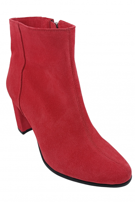 Botine damă eleganți, piele naturală întoarsă, vârf migdalat, toc gros îmbrăcat, roșu. [2]