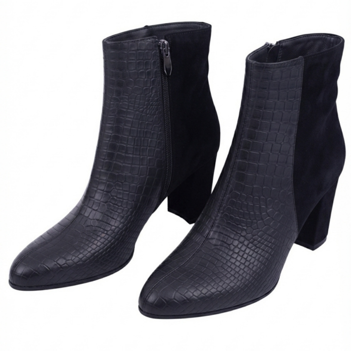 Botine damă piele – Black Scales, vârf ascuțit [4]
