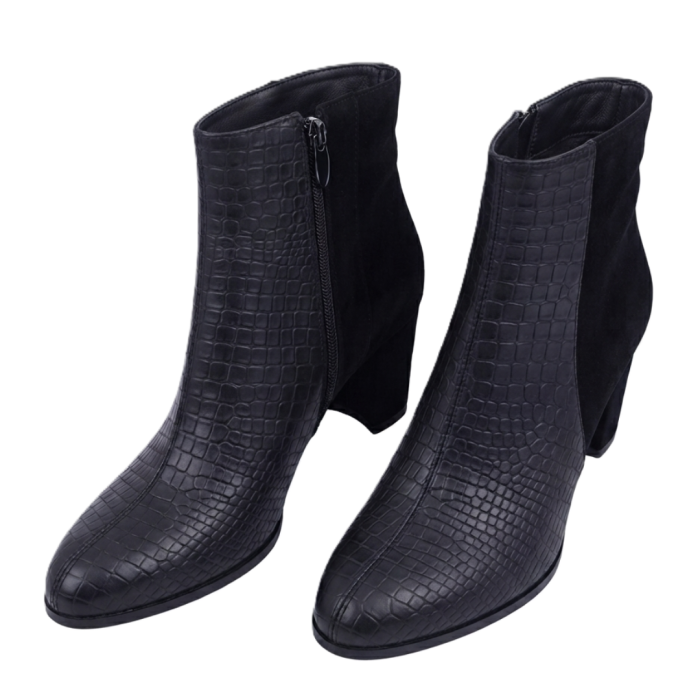 botine dama piele naturala black scales piele intoarsa neagra toc bloc [4]